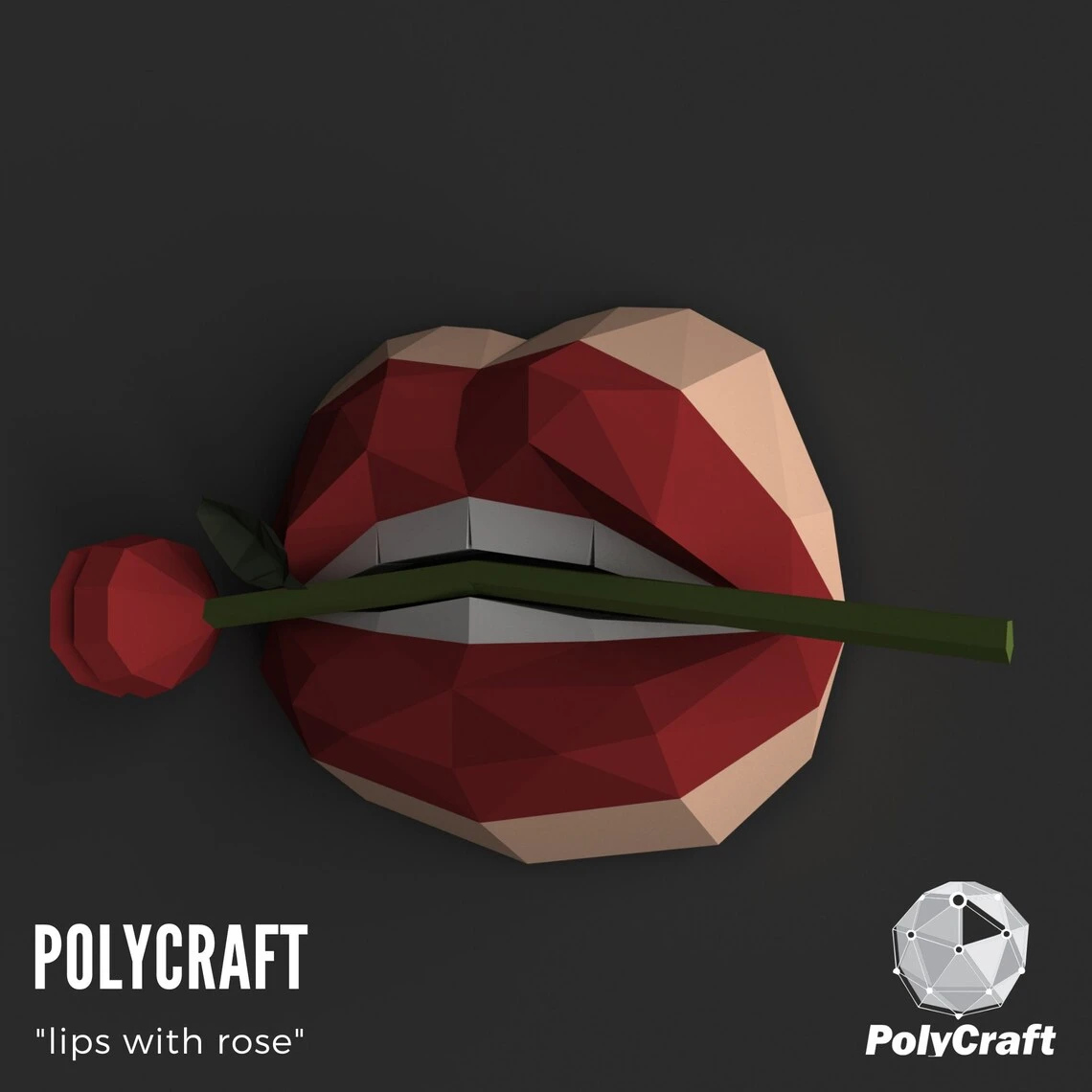 Papercraft lips Rose in Mouth papercraft home 3D Papercraft Low Poly papercraft template Paper Sculpture gift pepakura pattern template