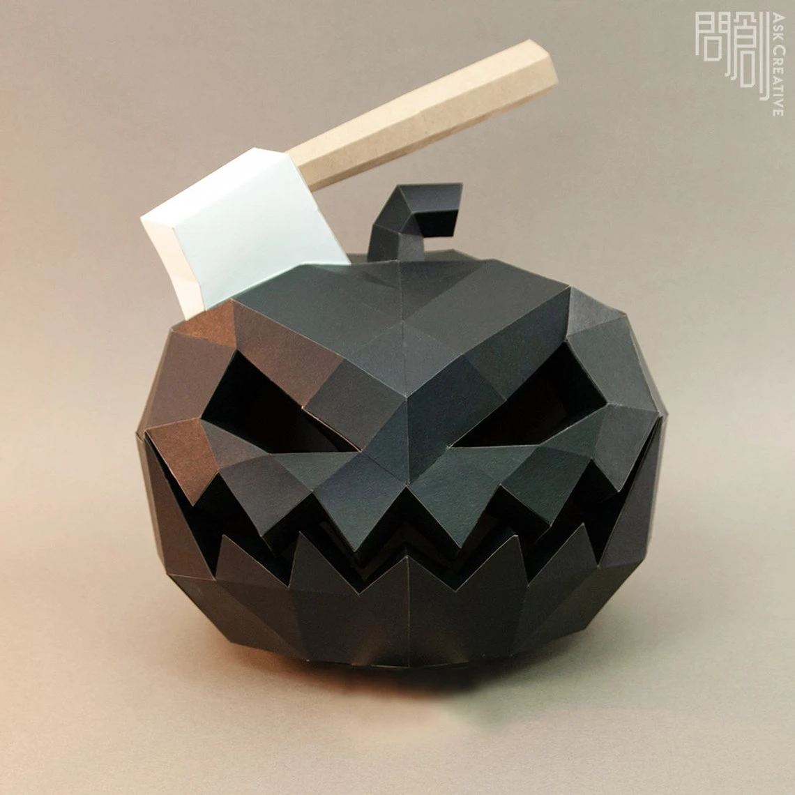 Axe Pumpkin ,Papercraft , DIY , Low poly , PDF Papercraft , Wizard Hat , Halloween