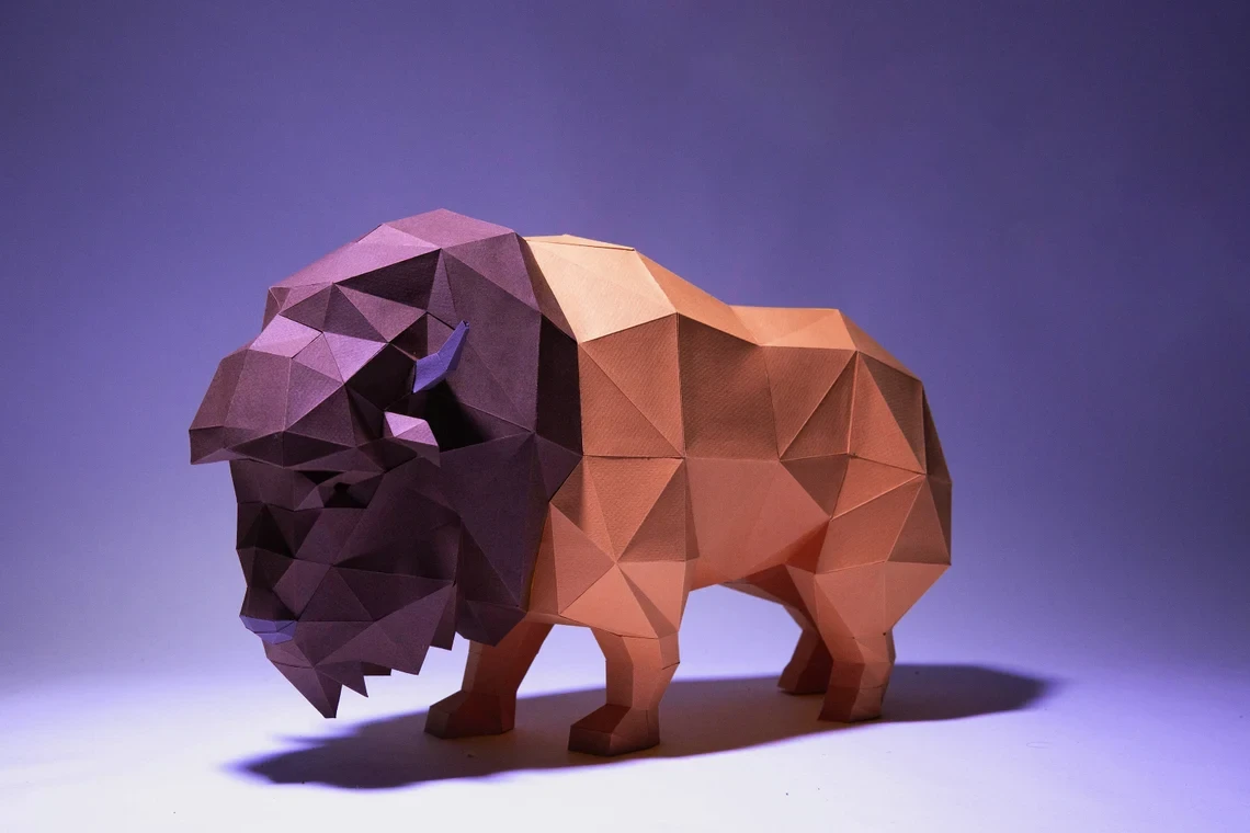 Bison Paper Craft, Digital Template, Origami, PDF Download DIY, Low Poly, Trophy, Sculpture, Model