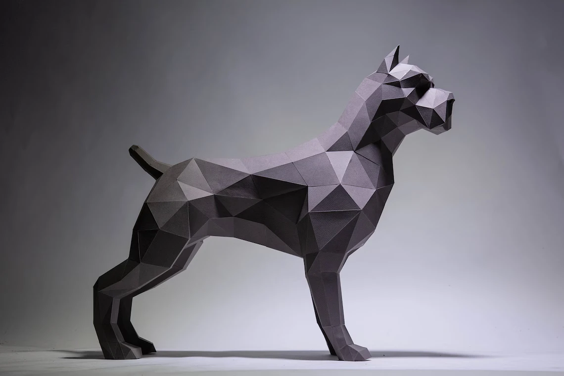 Pit bull Dog Paper Craft, Digital Template, Origami, PDF Download DIY, Low Poly, Trophy, Sculpture, Model