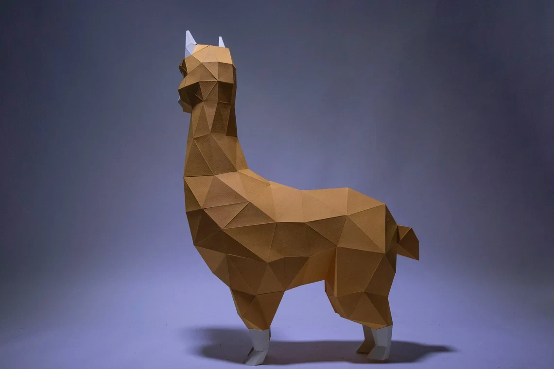 Alpaca, Lama Paper Craft, Digital Template, Origami, PDF Download DIY, Low Poly, Trophy, Sculpture, Model