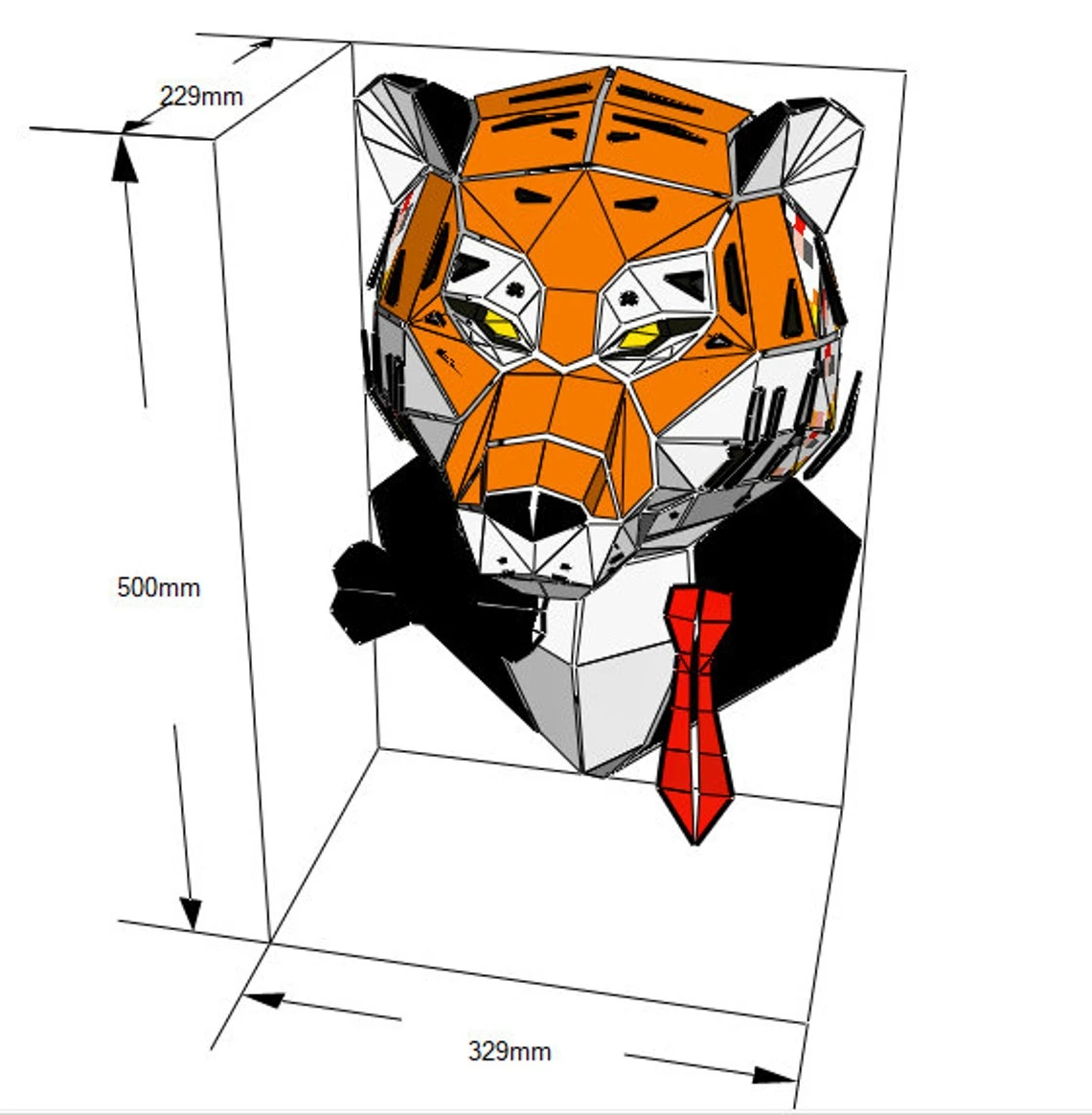 Papercraft Tiger, 3D paper model, PDF tiger in Suit template, low poly, wall decor DIY gift, animal head trophy, paper sculpture, pepakura