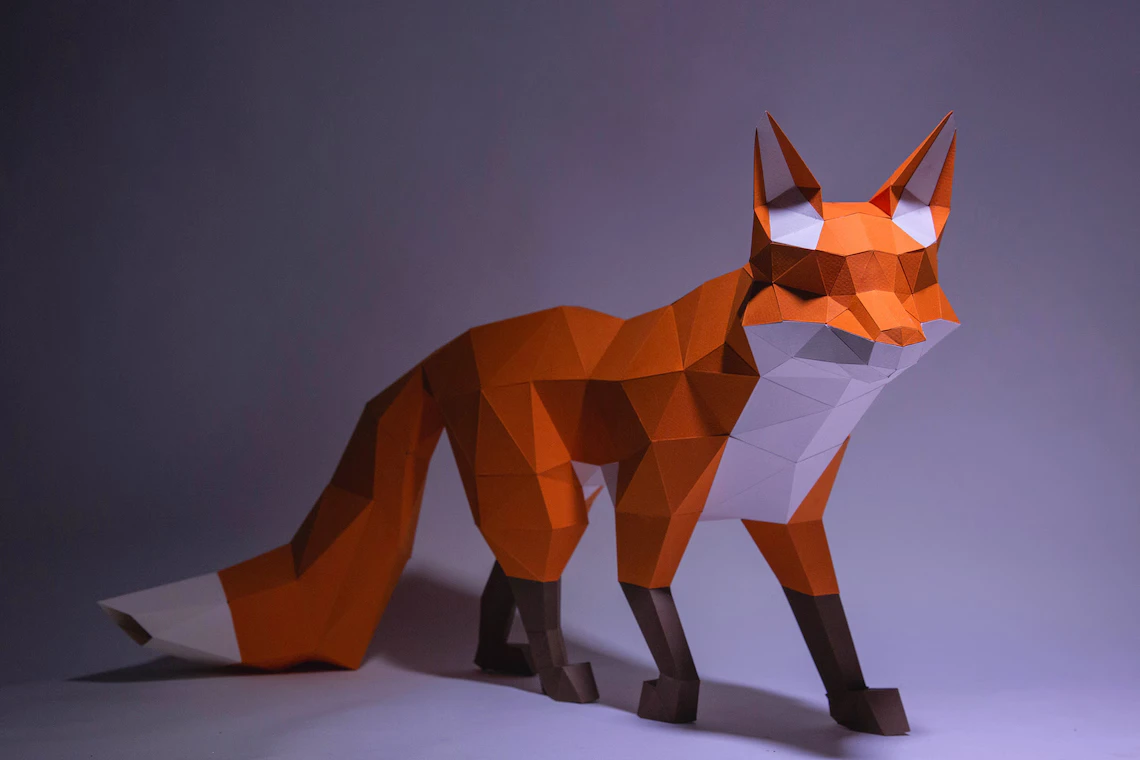 Fox Walk Paper Craft, Digital Template, Origami, PDF Download DIY, Low Poly, Trophy, Sculpture, 3D Model