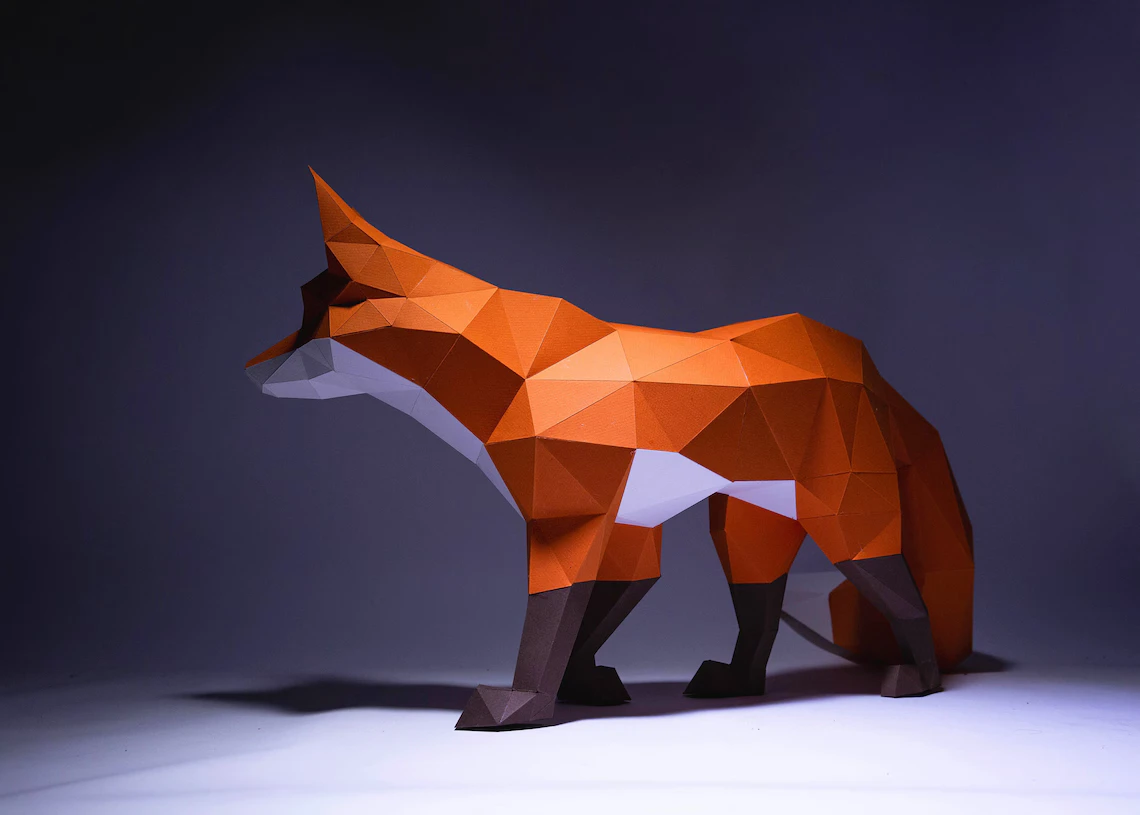 Fox Walk Paper Craft, Digital Template, Origami, PDF Download DIY, Low Poly, Trophy, Sculpture, 3D Model