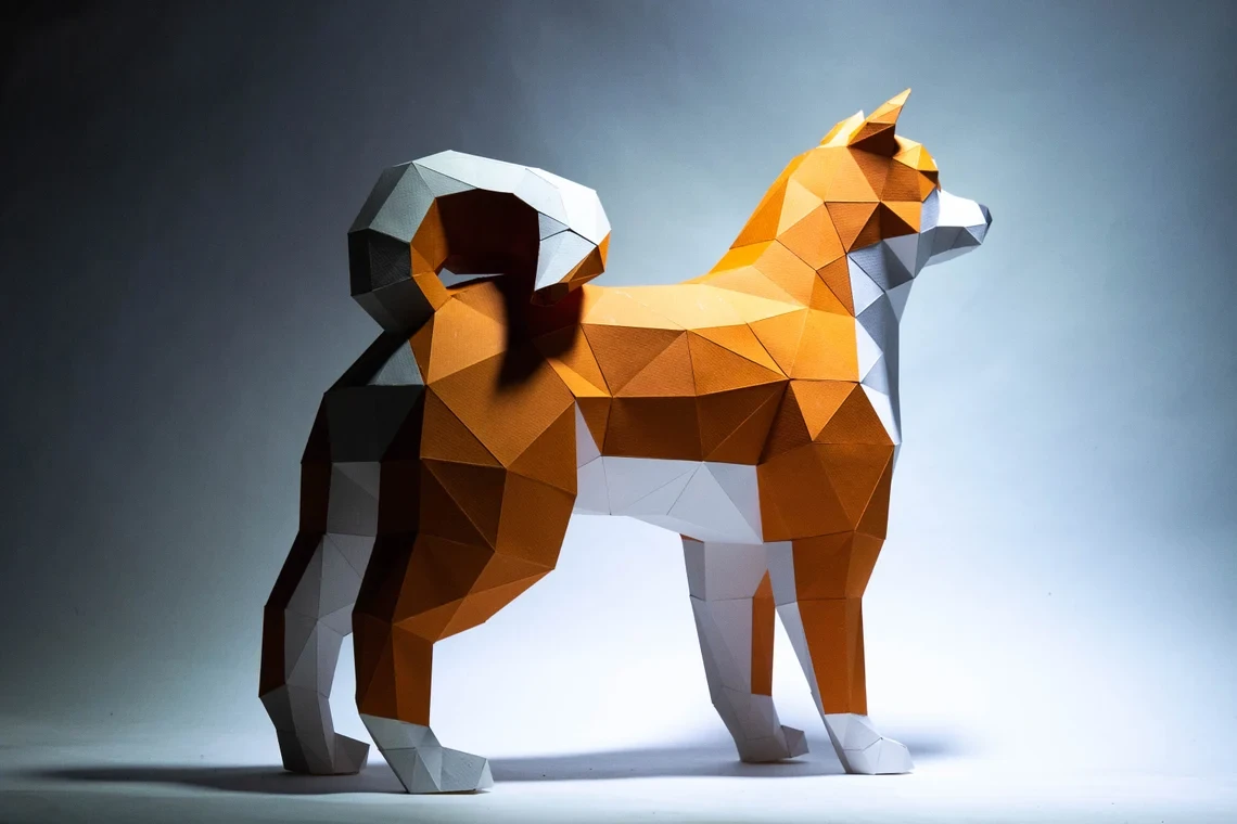 Shiba inu Paper Craft, Digital Template, Origami, PDF Download DIY, Low Poly, Trophy, Sculpture, Model, HACHIKO