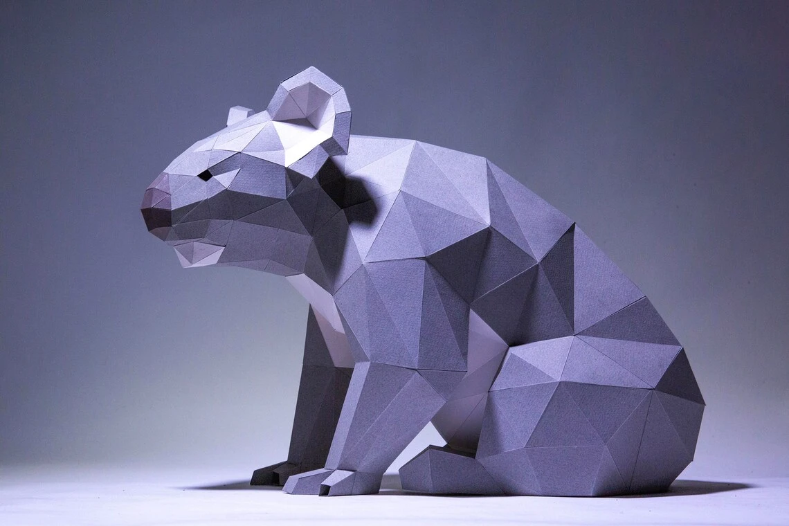 Koala Paper Craft, Digital Template, Origami, PDF Download DIY, Low Poly, Trophy, Sculpture, Model