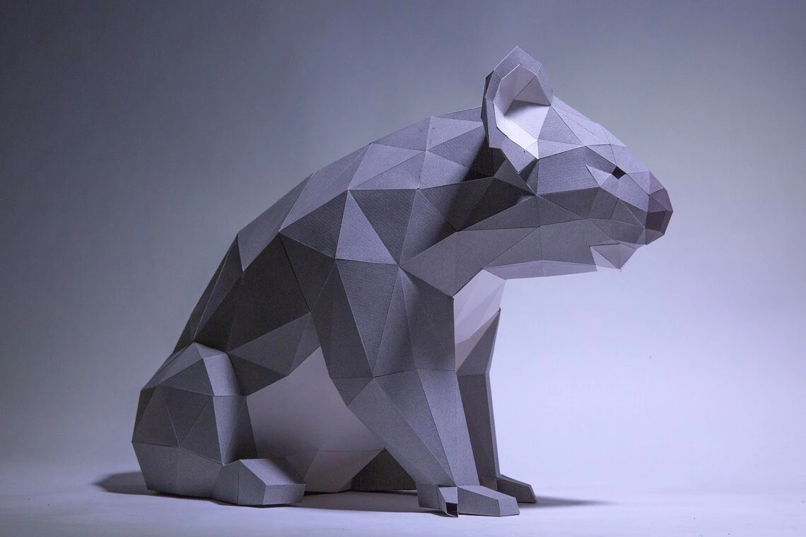 Koala Paper Craft, Digital Template, Origami, PDF Download DIY, Low Poly, Trophy, Sculpture, Model