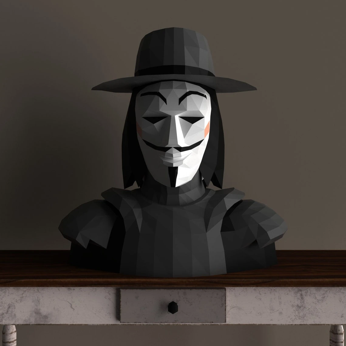 Papercraft Anonymous hacker paper model, PDF V for vendetta template, comics lowpoly , wall decor DIY, fantasy paper, sculpture, pepakura