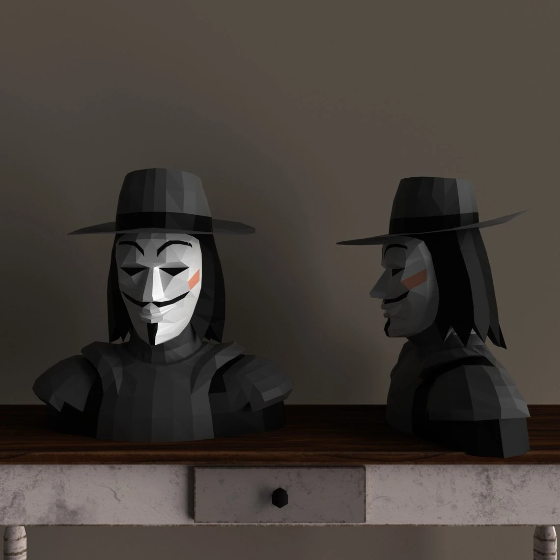 Papercraft Anonymous hacker paper model, PDF V for vendetta template, comics lowpoly , wall decor DIY, fantasy paper, sculpture, pepakura