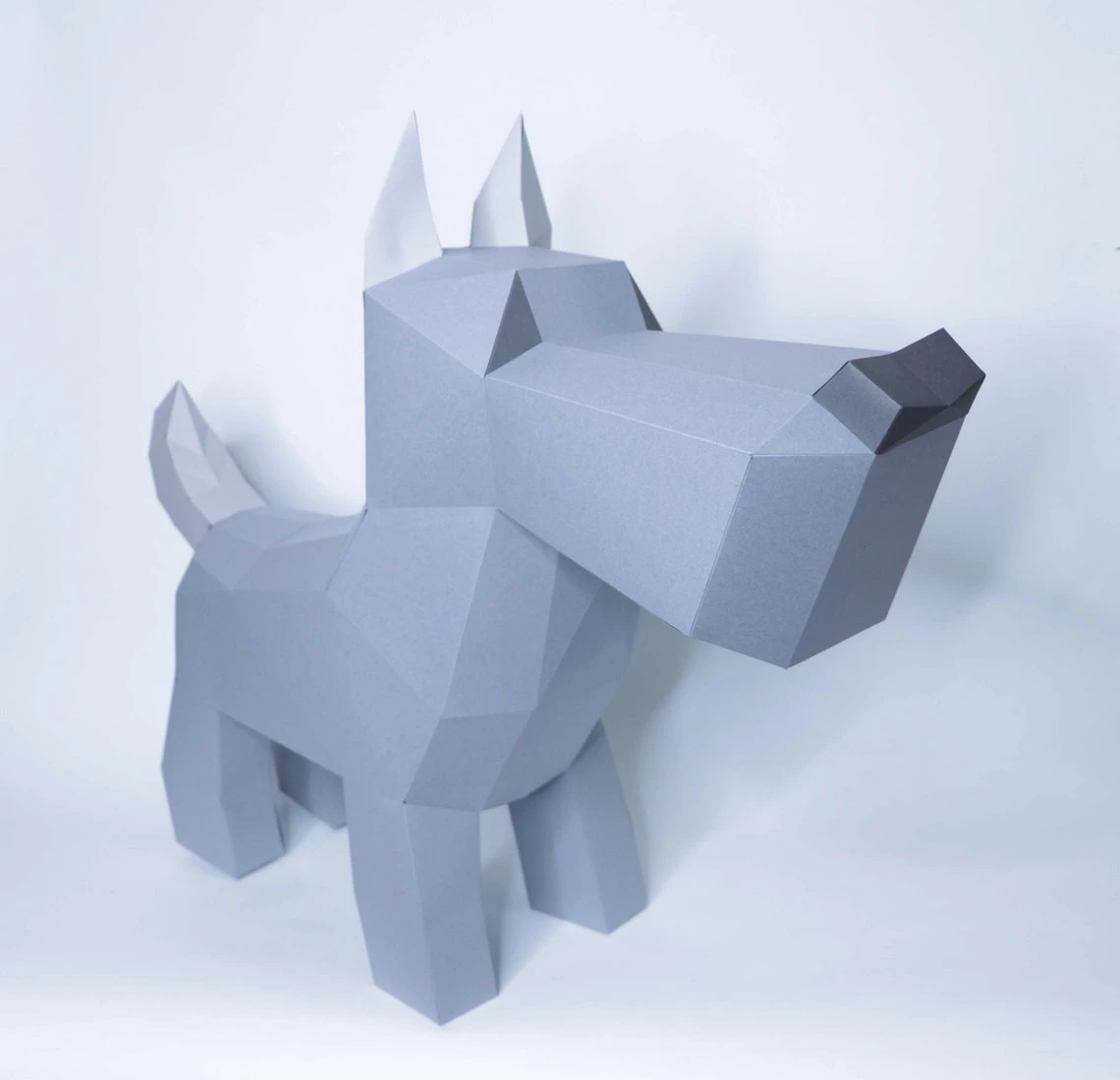 cartoon dog papercraft. You get a PDF digital file template and instructions for this DIY (do it yourself) modern paper sculpture.