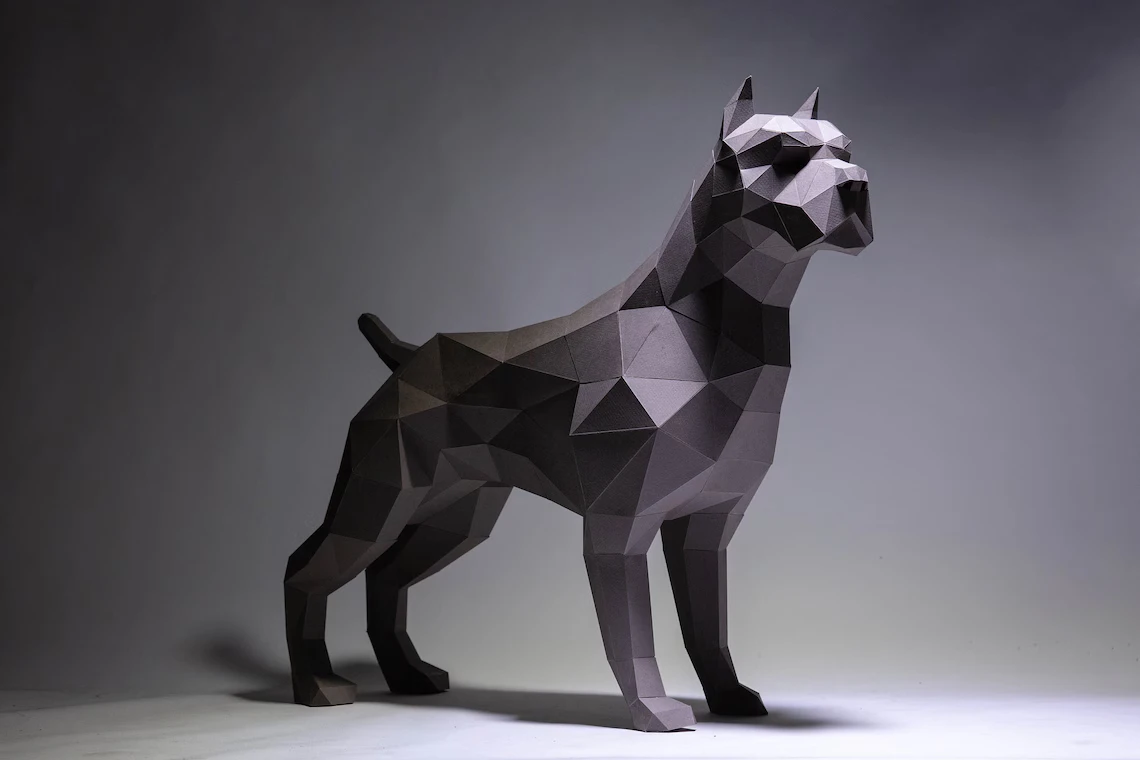 Pit bull Dog Paper Craft, Digital Template, Origami, PDF Download DIY, Low Poly, Trophy, Sculpture, Model