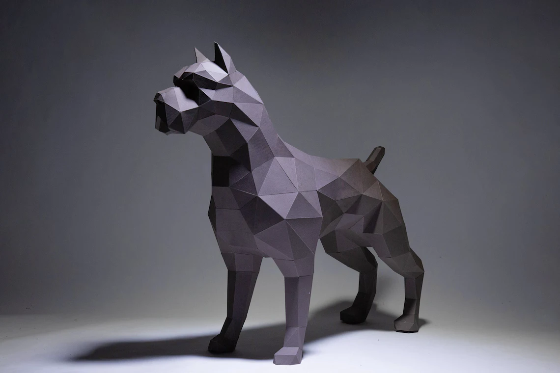 Pit bull Dog Paper Craft, Digital Template, Origami, PDF Download DIY, Low Poly, Trophy, Sculpture, Model