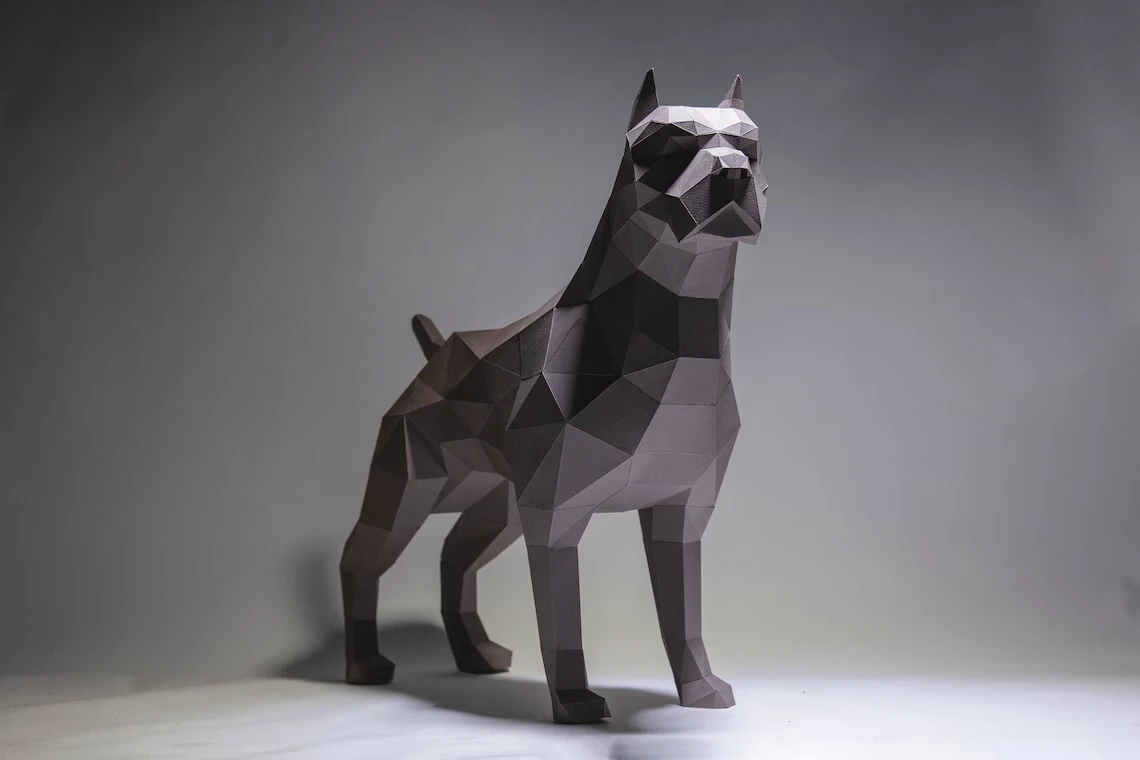 Pit bull Dog Paper Craft, Digital Template, Origami, PDF Download DIY, Low Poly, Trophy, Sculpture, Model