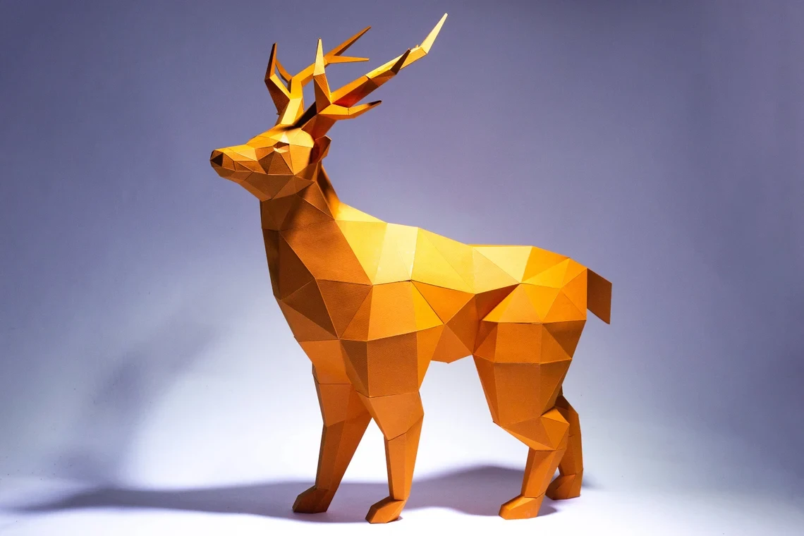 Deer Paper Craft, Digital Template, Origami, PDF Download DIY, Low Poly, Trophy, Sculpture, Model