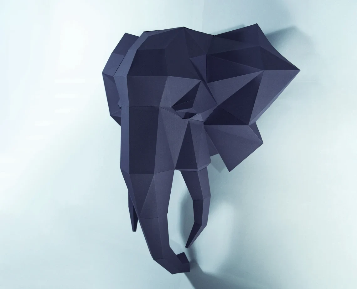 Elephant Paper Craft, Digital Template, Origami, PDF Download DIY, Low Poly, wall decor