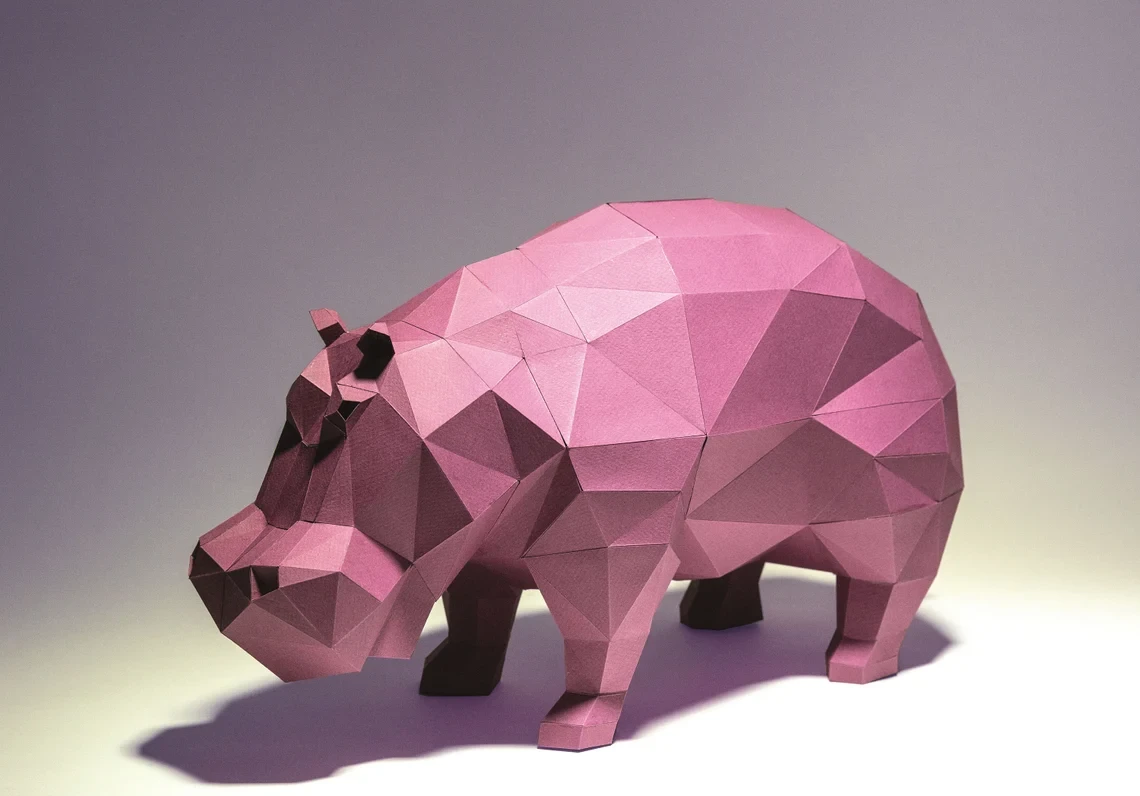 Hippopotamus, Hippo Paper Craft, Digital Template, Origami, PDF Download DIY, Low Poly, Trophy, Sculpture, Model