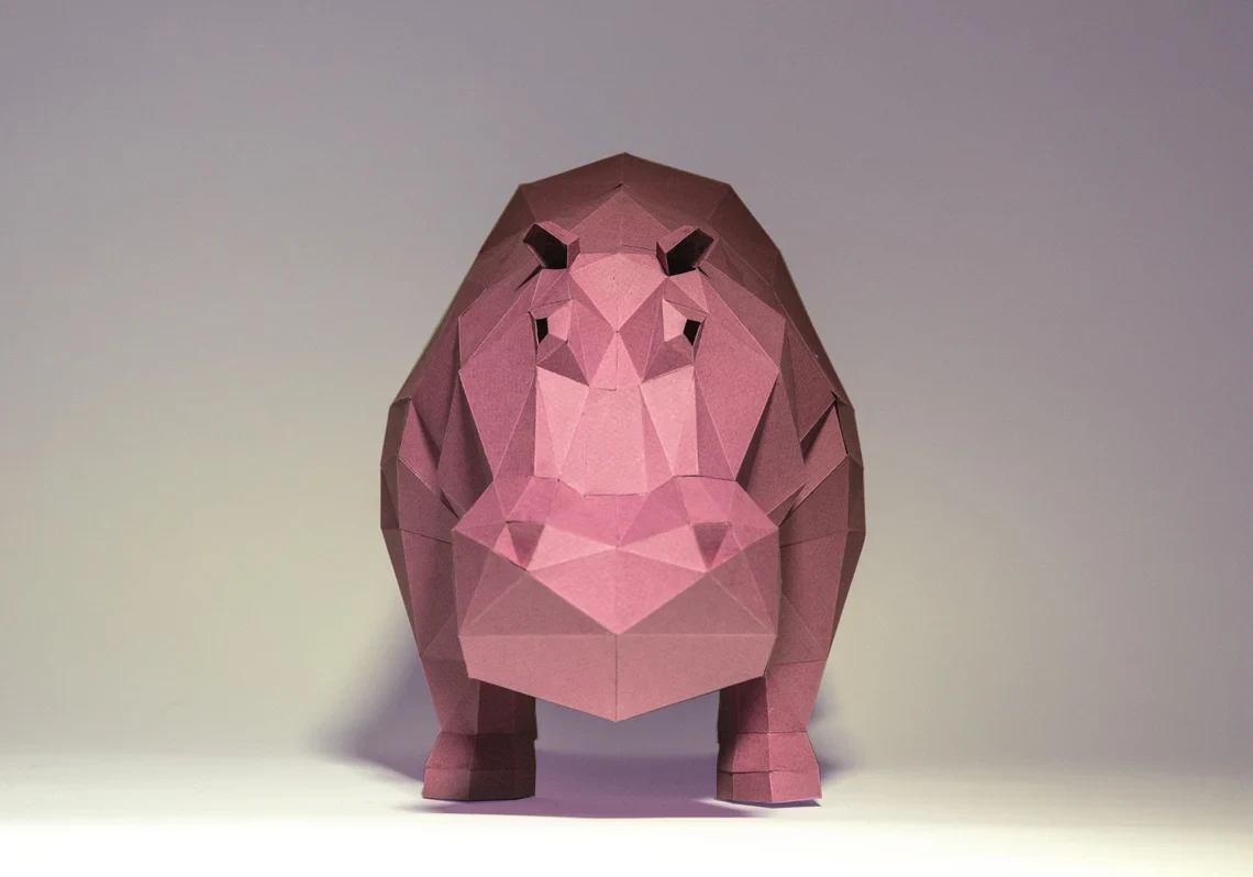 Hippopotamus, Hippo Paper Craft, Digital Template, Origami, PDF Download DIY, Low Poly, Trophy, Sculpture, Model