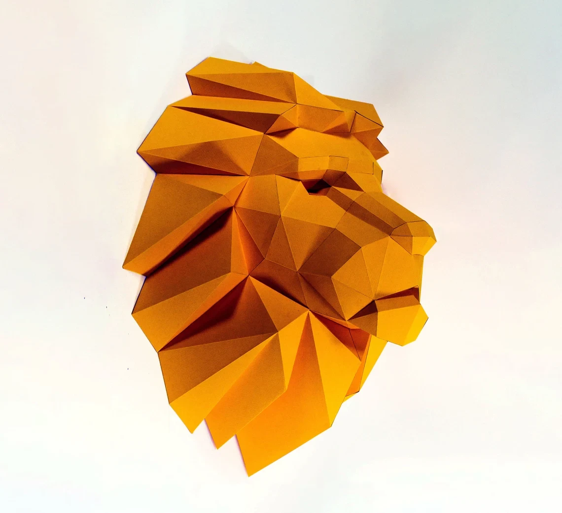 Lion Head Paper Craft, Digital Template, Origami, PDF Download DIY, Low Poly, Wall decoration