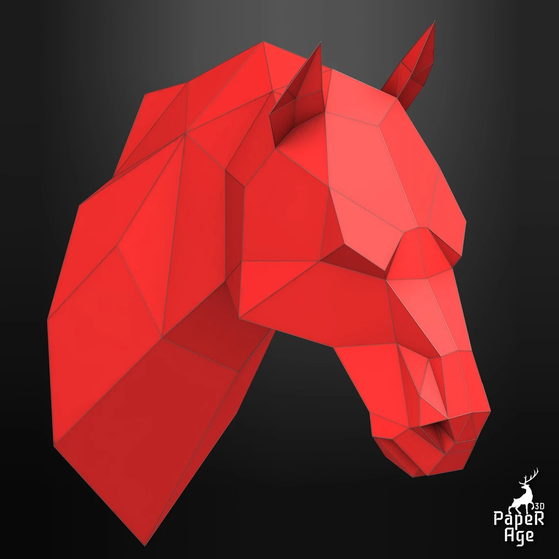 Horse, Papercraft, Pepakura, Lowpoly, Low Polygon, 3D Papercraft, handmade, Paper Sculptures, DIY origami, Design, Decor, trophy