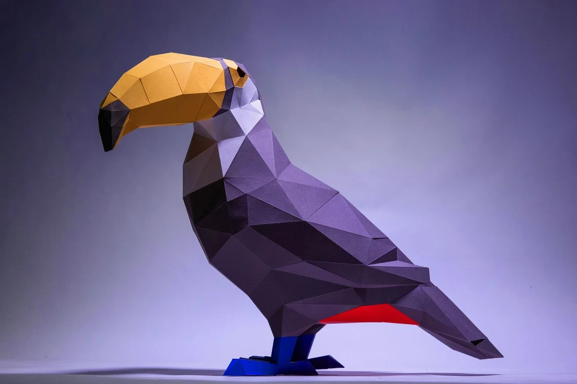 Toucan Paper Craft, Digital Template, Origami, PDF Download DIY, Low Poly, Trophy, Sculpture, 3D Model