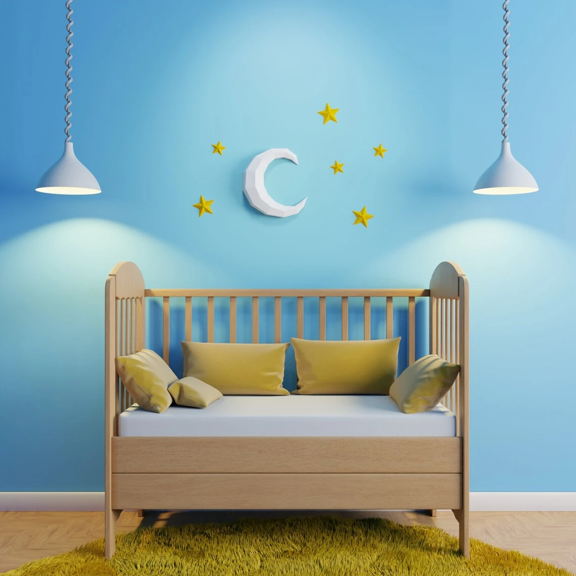 Moon and Stars Papercraft 3D DIY low poly paper crafts origami wall decor template