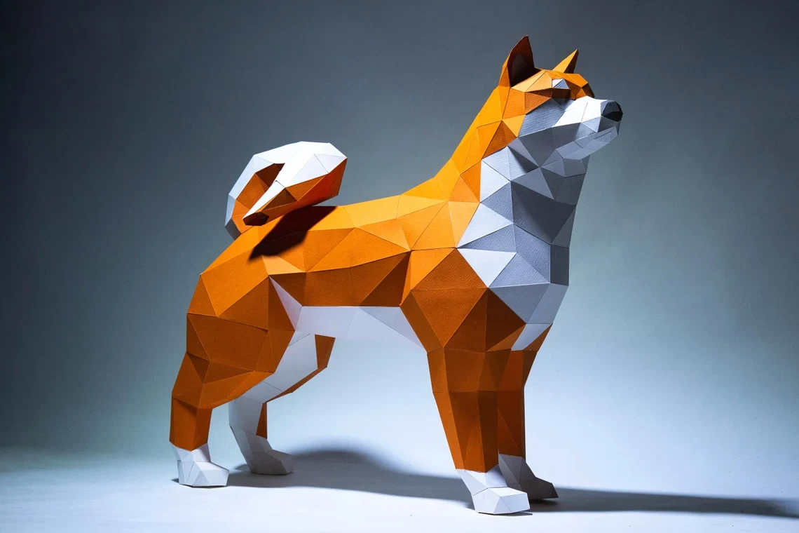 Shiba inu Paper Craft, Digital Template, Origami, PDF Download DIY, Low Poly, Trophy, Sculpture, Model, HACHIKO