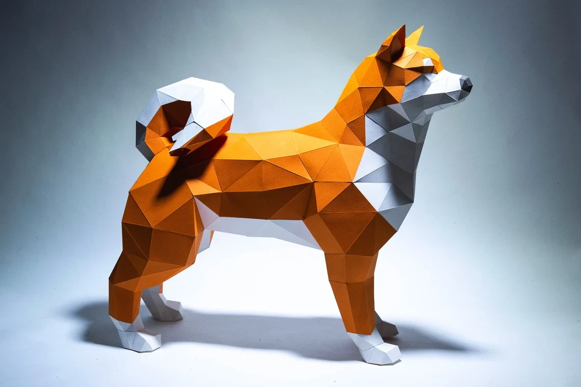 Shiba inu Paper Craft, Digital Template, Origami, PDF Download DIY, Low Poly, Trophy, Sculpture, Model, HACHIKO