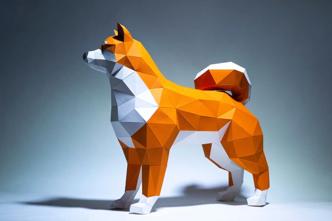 Shiba inu Paper Craft, Digital Template, Origami, PDF Download DIY, Low Poly, Trophy, Sculpture, Model, HACHIKO