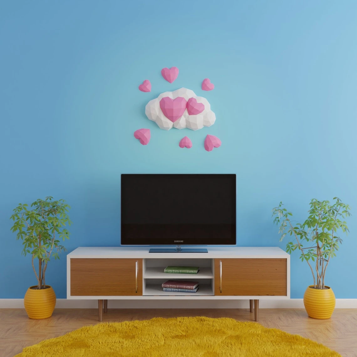 Hearts in Cloud Papercraft 3D - DIY low poly paper crafts wall decoration