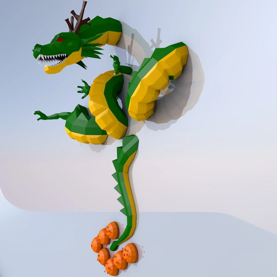 ShenLong, Dragon Ball Papercraft, PDF Template, DIY 3d Model, FanArt, Paper Sculpture, Low Poly, Pepakura Craft, Manualidad