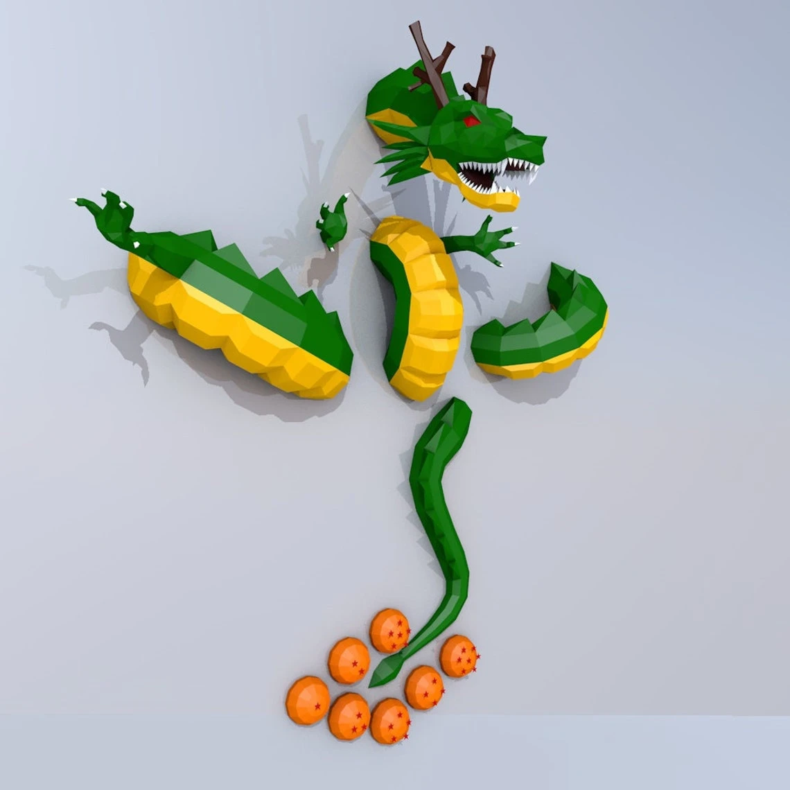 ShenLong, Dragon Ball Papercraft, PDF Template, DIY 3d Model, FanArt, Paper Sculpture, Low Poly, Pepakura Craft, Manualidad