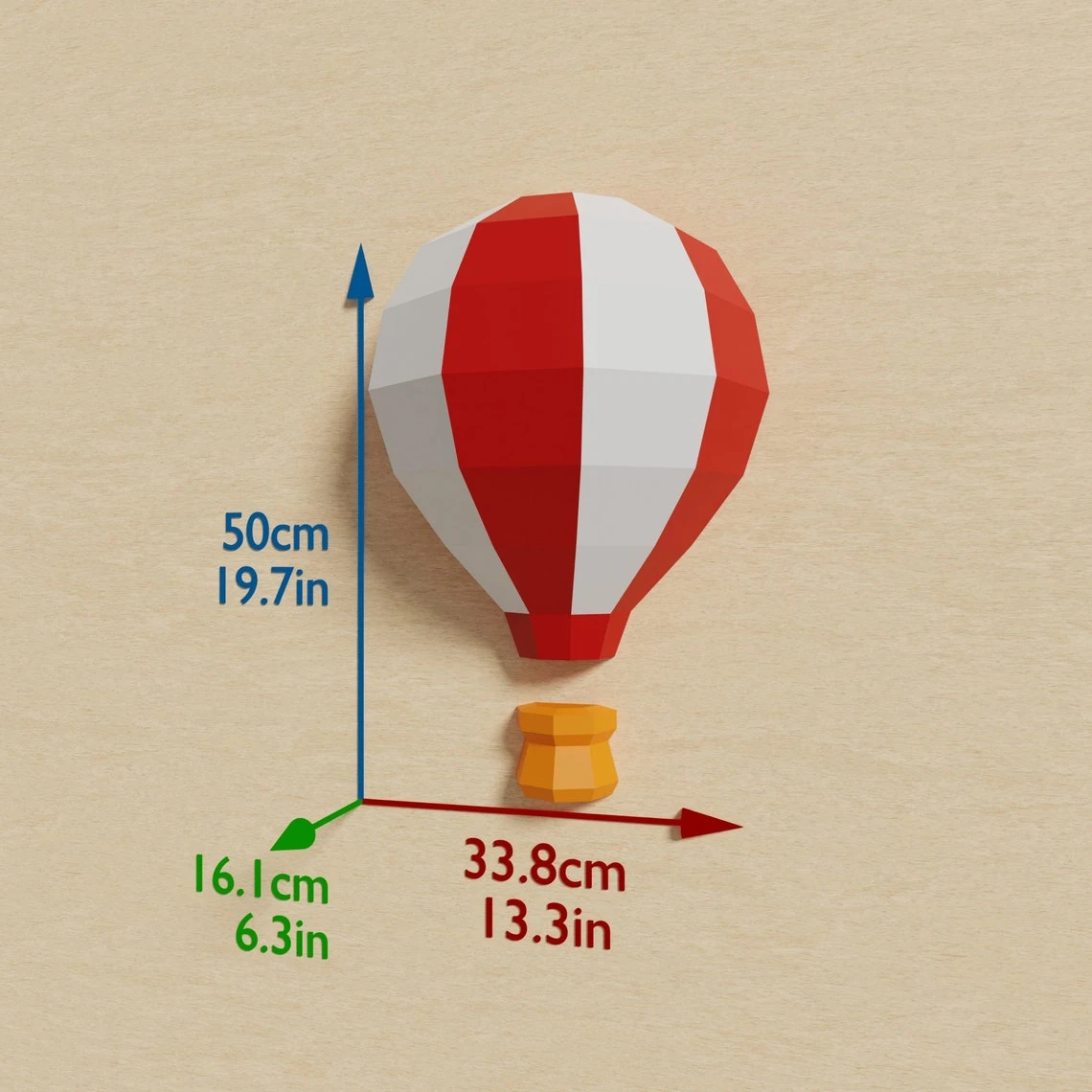 Hot Air Balloon Papercraft 3D DIY low poly paper crafts origami wall decor template