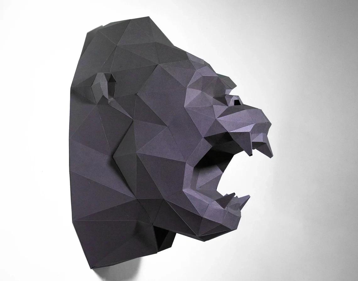 King Kong Head Paper Craft, Digital Template, Origami, PDF Download DIY, Low Poly, Trophy, Sculpture, 3D Model , Gorilla Head