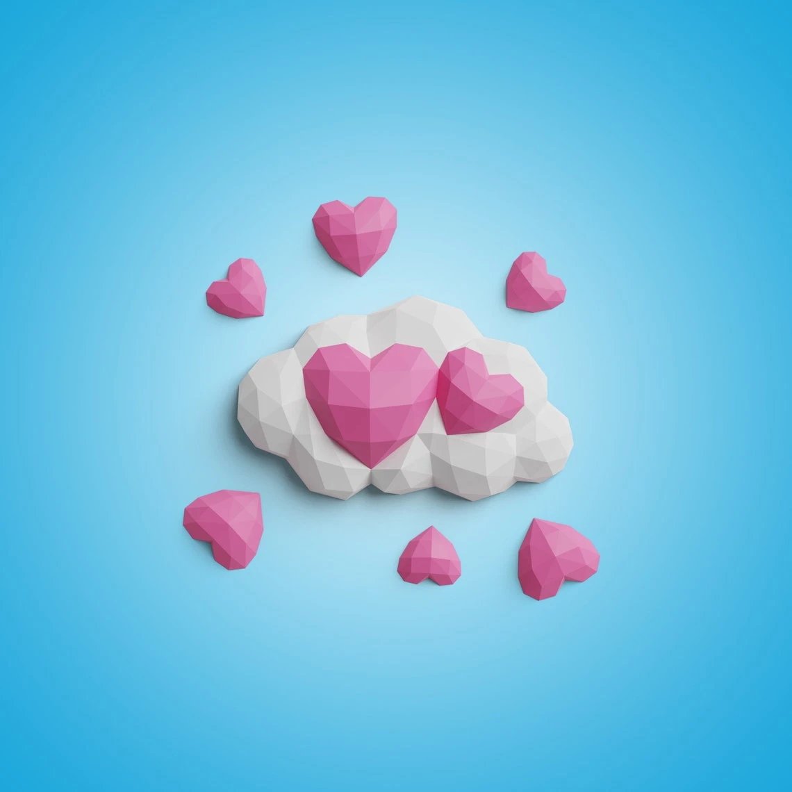 Hearts in Cloud Papercraft 3D - DIY low poly paper crafts wall decoration