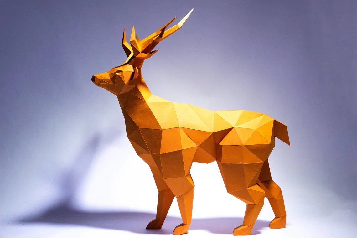 Deer Paper Craft, Digital Template, Origami, PDF Download DIY, Low Poly, Trophy, Sculpture, Model