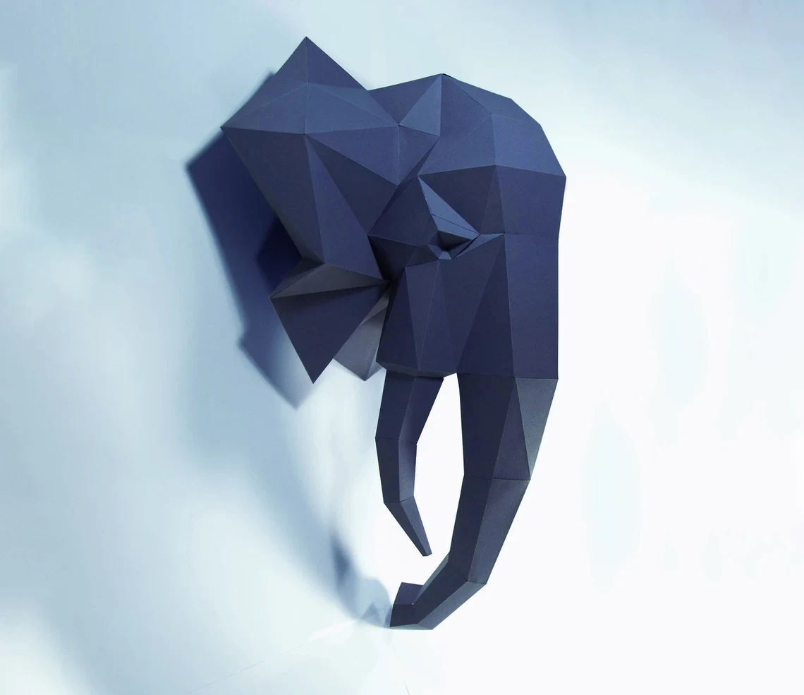 Elephant Paper Craft, Digital Template, Origami, PDF Download DIY, Low Poly, wall decor