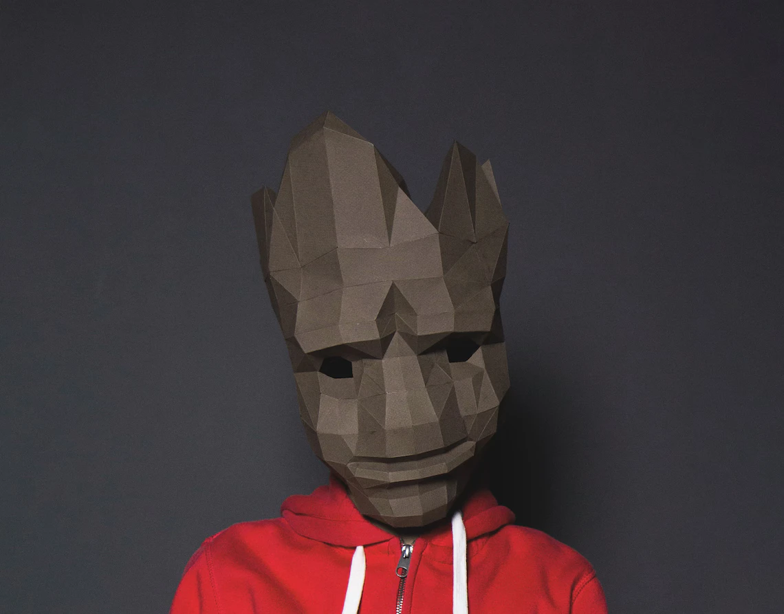 Groot Mask Paper Craft, Digital Template, Origami, PDF Download DIY, Low Poly, Halloween Mask