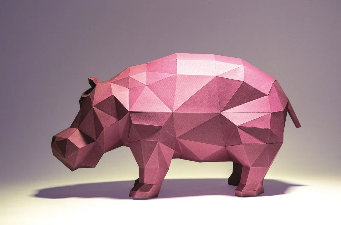 Hippopotamus, Hippo Paper Craft, Digital Template, Origami, PDF Download DIY, Low Poly, Trophy, Sculpture, Model