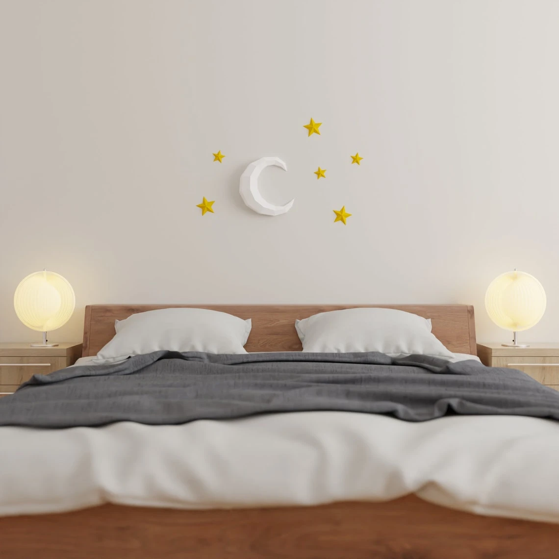 Moon and Stars Papercraft 3D DIY low poly paper crafts origami wall decor template