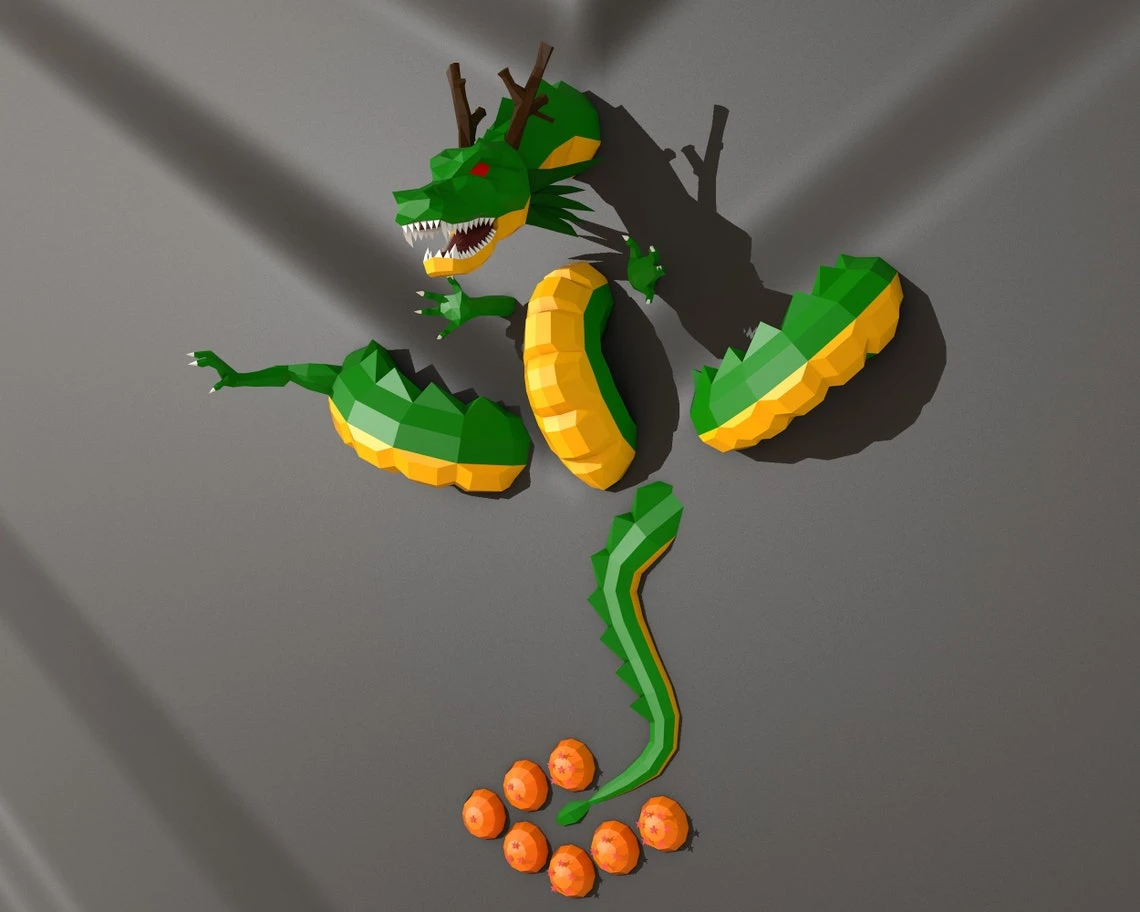 ShenLong, Dragon Ball Papercraft, PDF Template, DIY 3d Model, FanArt, Paper Sculpture, Low Poly, Pepakura Craft, Manualidad