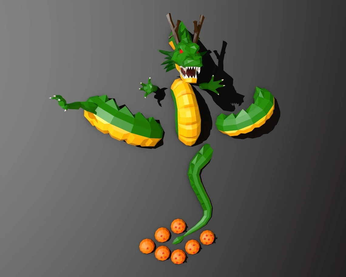 ShenLong, Dragon Ball Papercraft, PDF Template, DIY 3d Model, FanArt, Paper Sculpture, Low Poly, Pepakura Craft, Manualidad