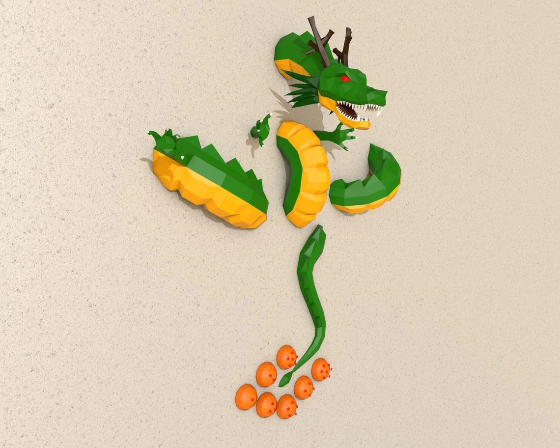 ShenLong, Dragon Ball Papercraft, PDF Template, DIY 3d Model, FanArt, Paper Sculpture, Low Poly, Pepakura Craft, Manualidad