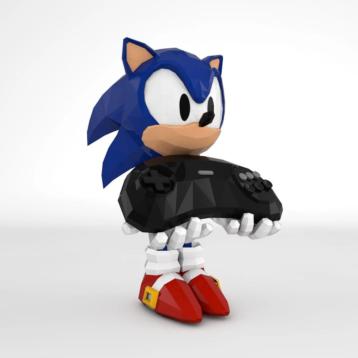 Sonic Hedgehog with Controller, Sonic Hedgehog hold Joystick, Sonic Edición Especial Papercraft, PDF Template, DIY 3d Model, FanArt, Paper Sculpture, Low Poly, Pepakura Craft, Manualidad