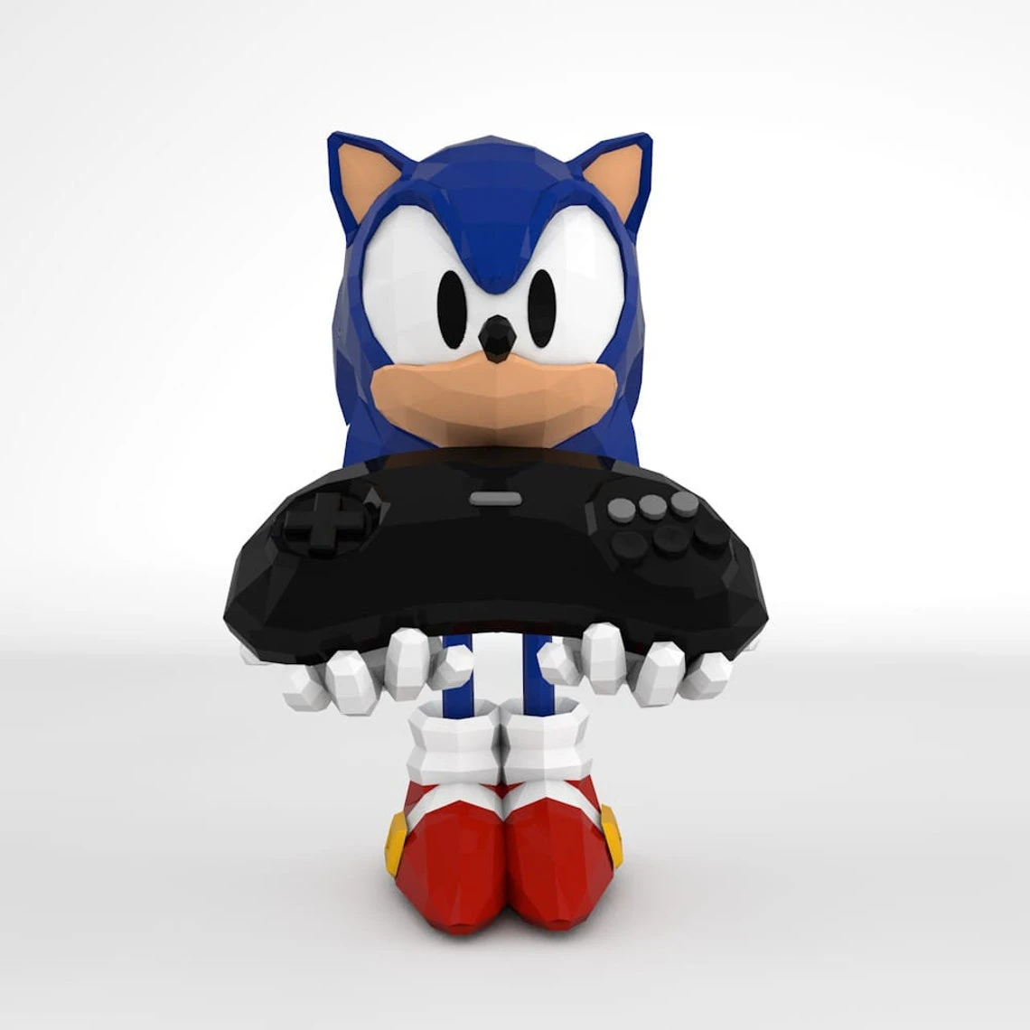 Sonic Hedgehog with Controller, Sonic Hedgehog hold Joystick, Sonic Edición Especial Papercraft, PDF Template, DIY 3d Model, FanArt, Paper Sculpture, Low Poly, Pepakura Craft, Manualidad