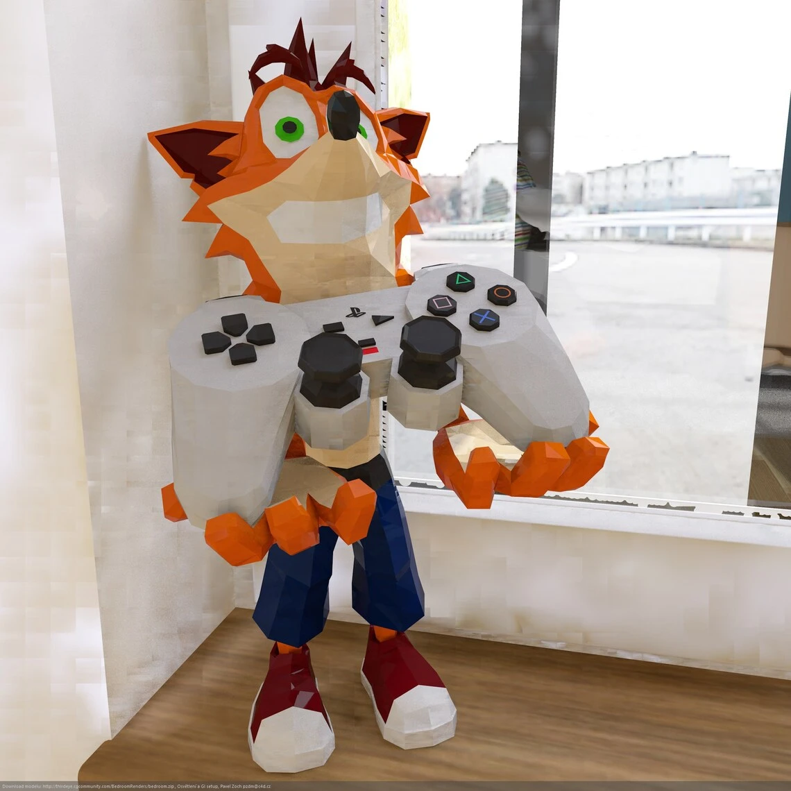 Crash Bandicoot with Controller, Crash hold Joystick, Crash Edición Especial Papercraft, PDF Template, DIY 3d Model, FanArt, Paper Sculpture, Low Poly, Pepakura Craft, Manualidad