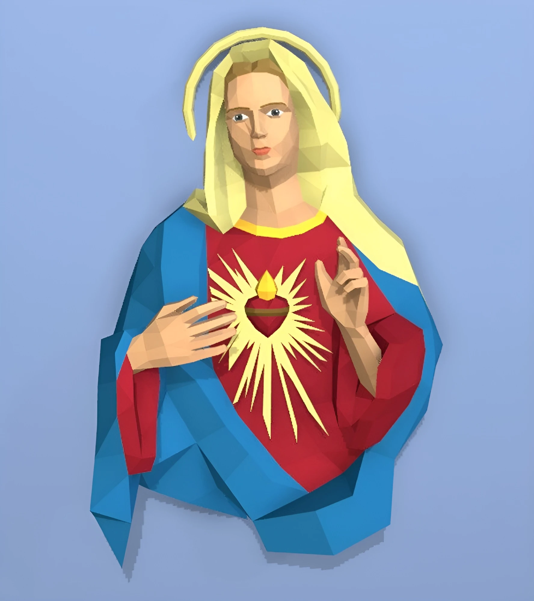 Sacred Heart of Jesus and Mary, Sagrado Corazón De Jesús Y María Papercraft, PDF Template, DIY 3d Model, FanArt, Paper Sculpture, Low Poly, Pepakura Craft, Manualidad