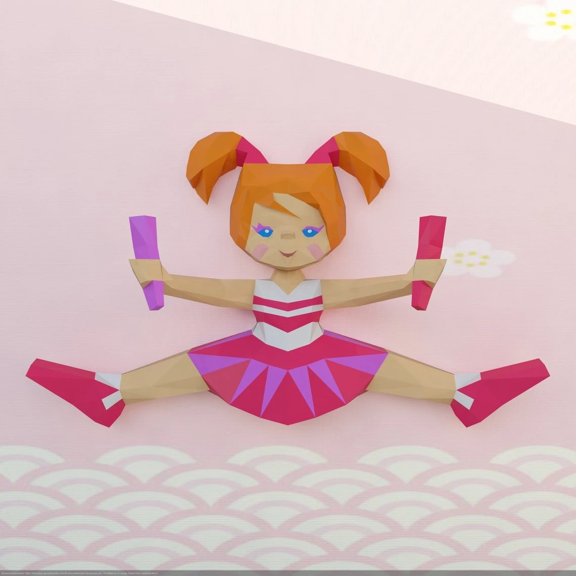 Cheerleader Wall Doll, Muñeca De Pared Papercraft, PDF Template, DIY 3d Model, FanArt, Paper Sculpture, Low Poly, Pepakura Craft, Manualidad