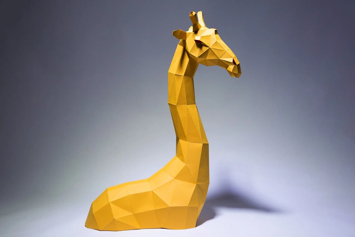 Giraffe Paper Craft, Digital Template, Origami, PDF Download DIY, Low Poly, Trophy, Sculpture, Model