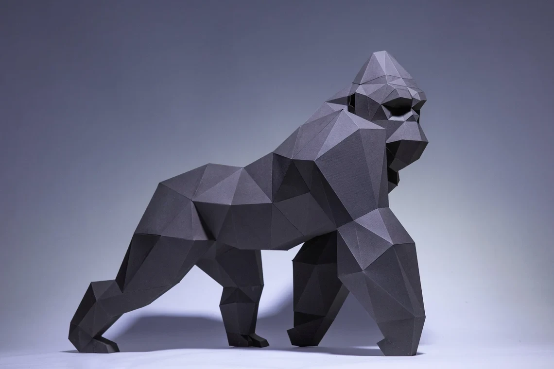 Gorilla Model, King Kong Paper Craft, Digital Template, Origami, PDF Download DIY, Low Poly, Trophy, Sculpture, Model