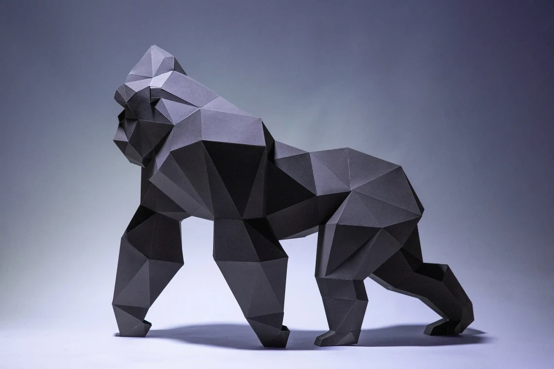 Gorilla Model, King Kong Paper Craft, Digital Template, Origami, PDF Download DIY, Low Poly, Trophy, Sculpture, Model